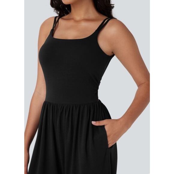 NWT Halara Size Large Pocket Harem Casual Jumpsuit-Easy Peezy Black Double Strap - Picture 3 of 13